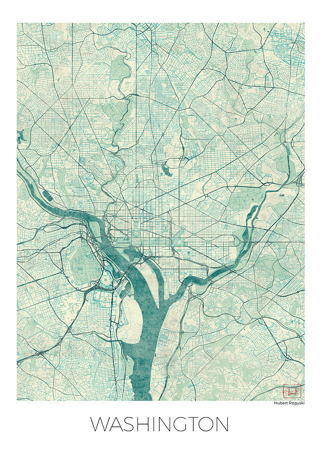 Washington Map Blue Vintage Digital Art by Hubert Roguski - Fine Art ...