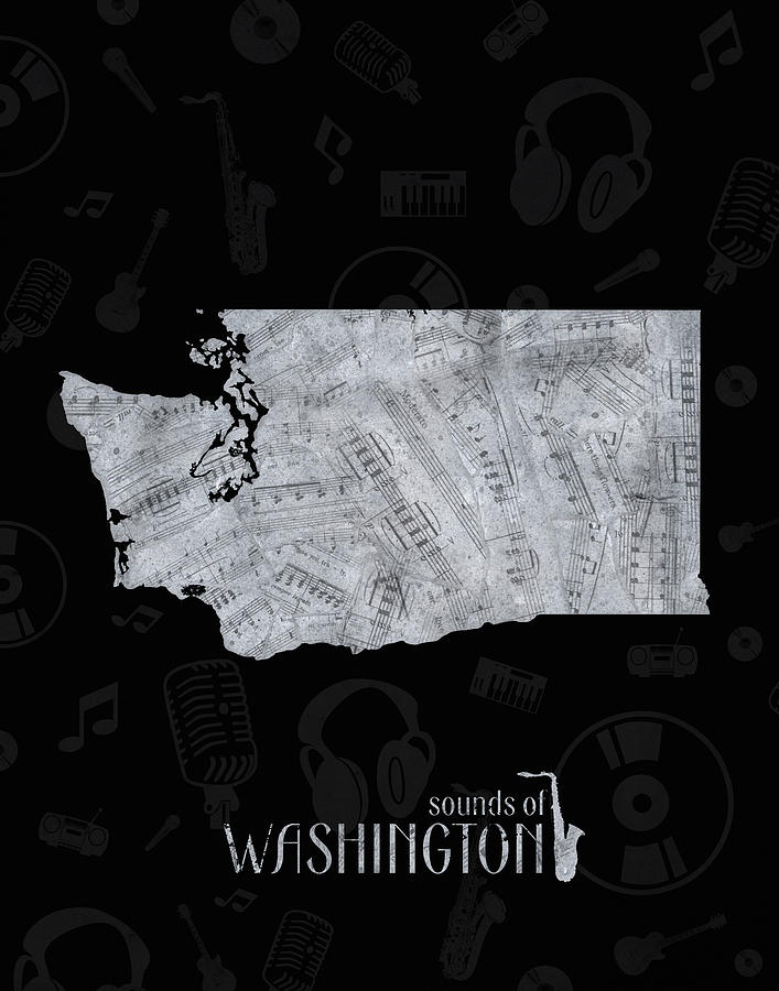 Washington Map Music Notes 2 Digital Art by Bekim M