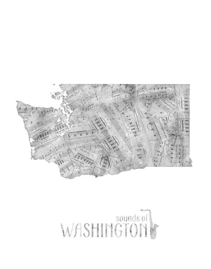 Washington Map Music Notes Digital Art