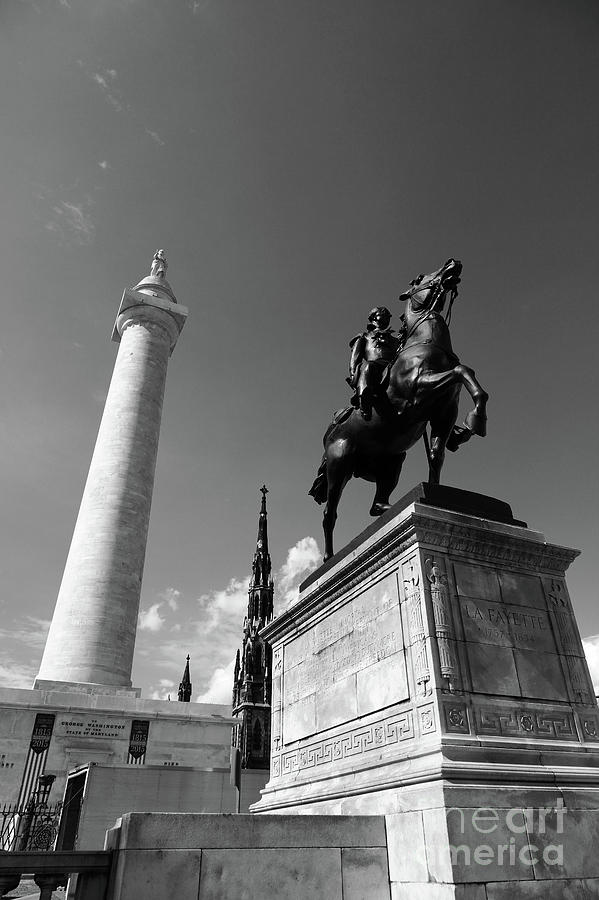 Washington Monument and Lafayette Statue Baltimore Photograph by James Brunker
