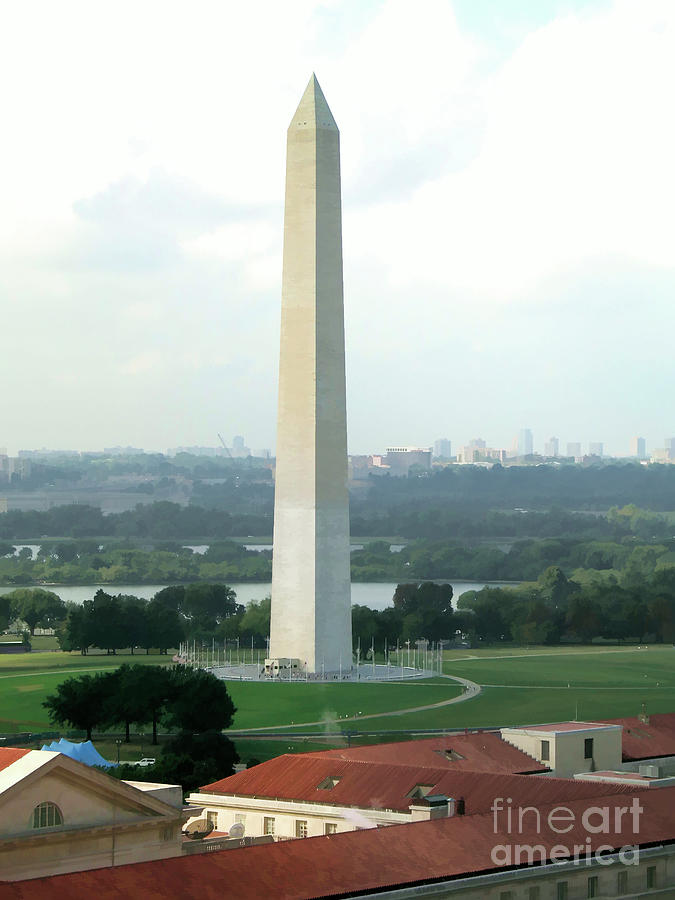 Washington Monument over Federal Triangle with watercolor effect Digital Art by William Kuta