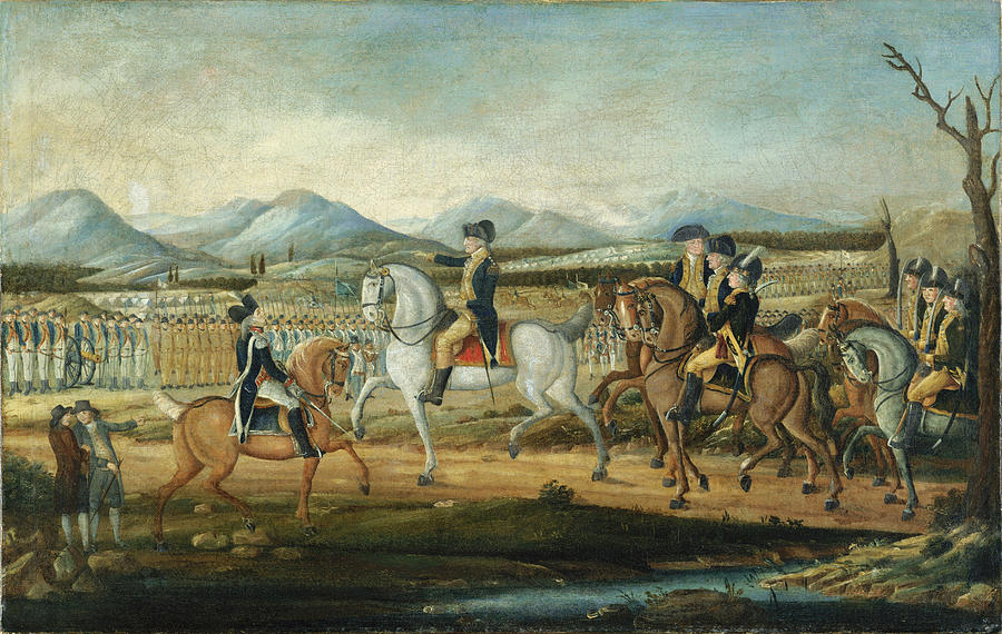 Washington Reviewing the Western Army at Fort Cumberland Maryland Painting by Attributed to Frederick Kemmelmeyer