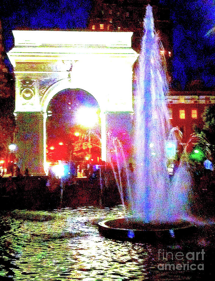 Washington Square Fountain at Night 11b Photograph by Ken Lerner