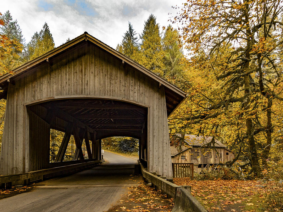 Washington State Covered Bridge and Grist mill in Autumn  Photograph by Jean Noren