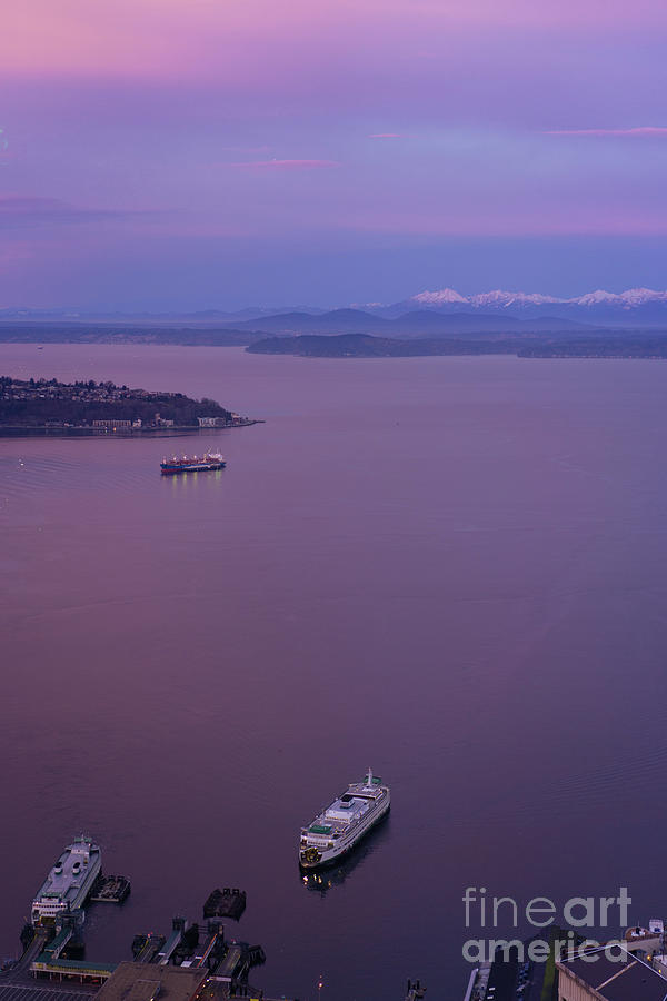 Washington State Ferry Sunrise Light Photograph by Mike Reid