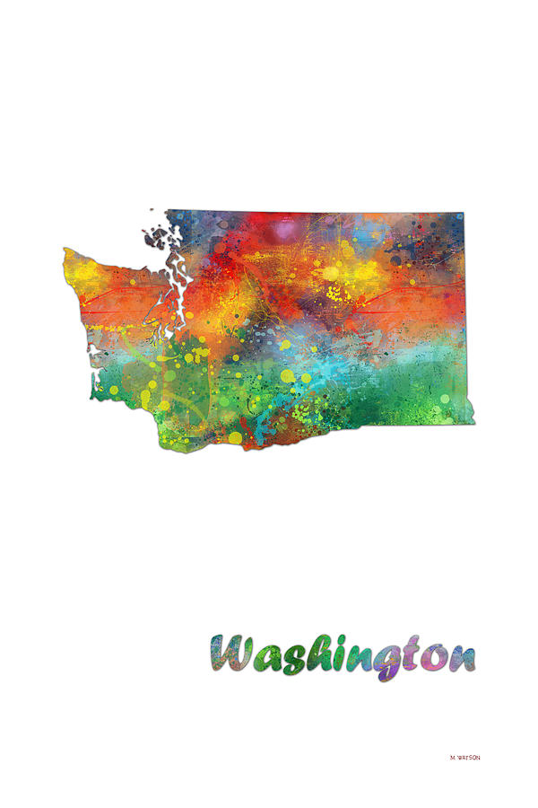 Map Digital Art - Washington State Map by Marlene Watson