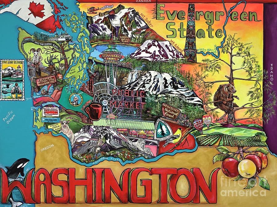 Washington State Map Painting by Patti Schermerhorn