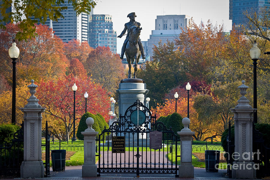 Washington statue in Autumn Photograph by Susan Cole Kelly