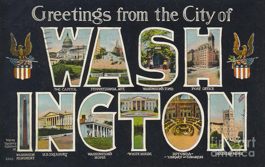 Vintage Painting - Washington Vintage Travel Postcard Restored by Vintage Treasure