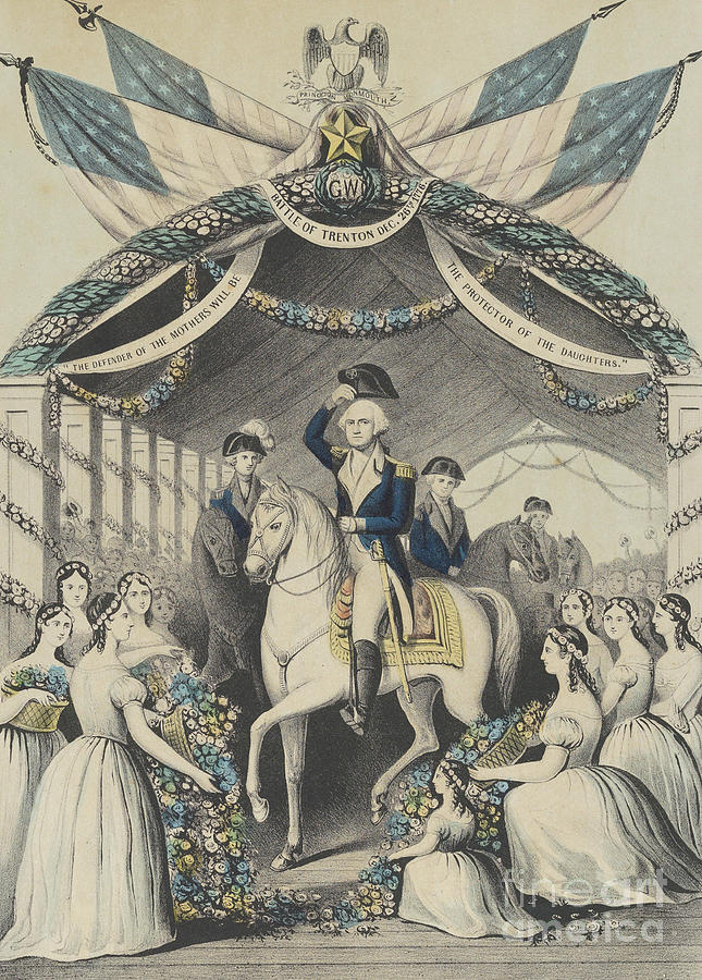 Flower Drawing - Washingtons Reception by the Ladies on Passing the Bridge at Trenton by Currier and Ives