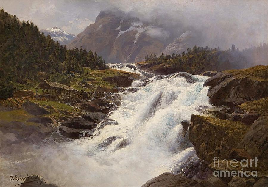 Wasser fall Norwegischer Painting by Thea Recuerdo