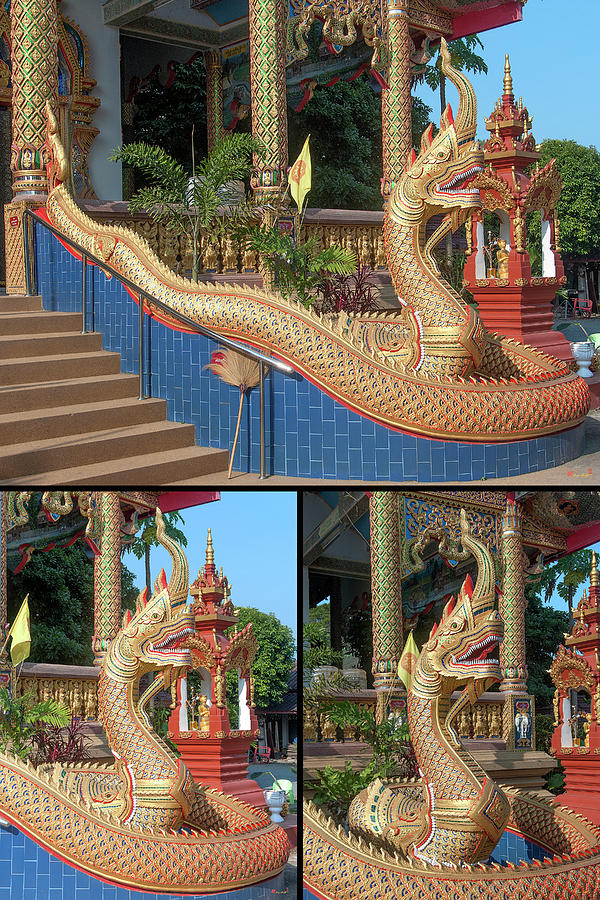 Wat Chedi Mae Krua Makara and Naga Collage Photograph by Gerry Gantt