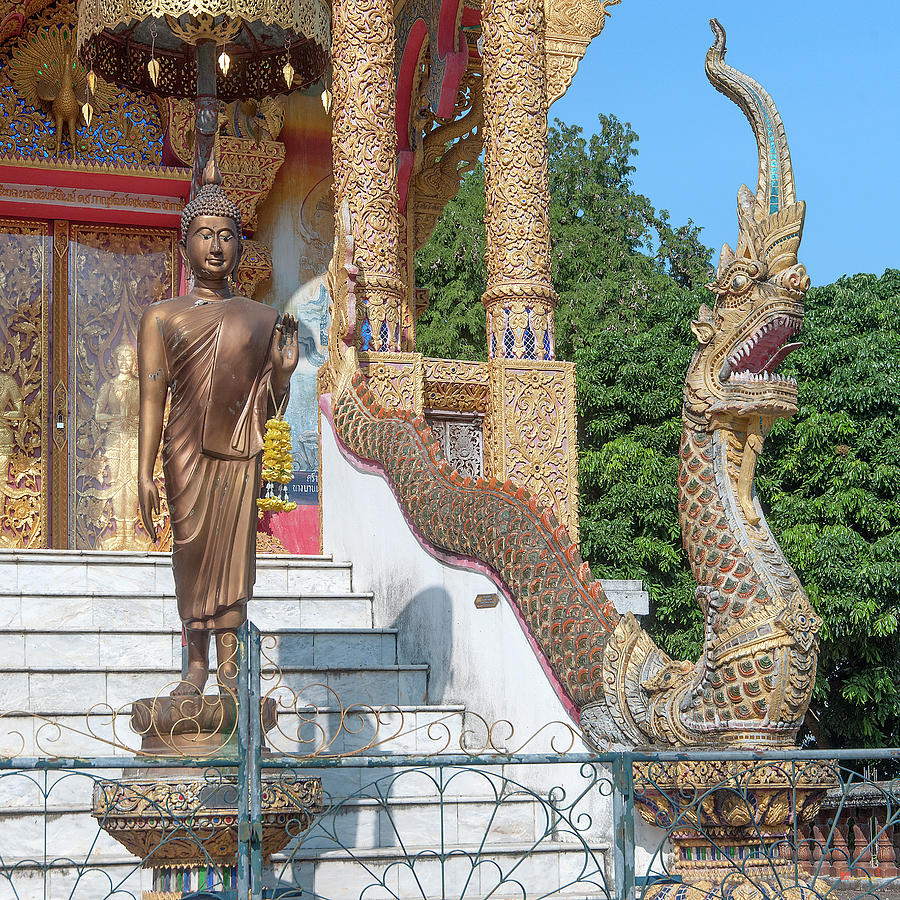 Wat Mae Faek Luang Phra Ubosot Buddha Image and Makara and Naga DTHCM1895 Photograph by Gerry Gantt