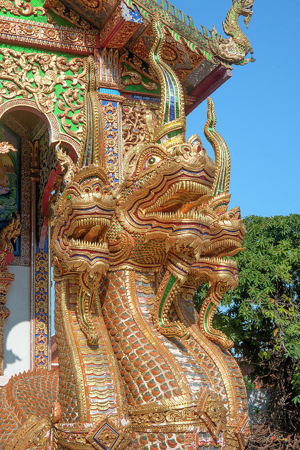 Wat Mahawan Wihan Luang Triple-headed Naga DTHLU0279 Photograph by Gerry Gantt