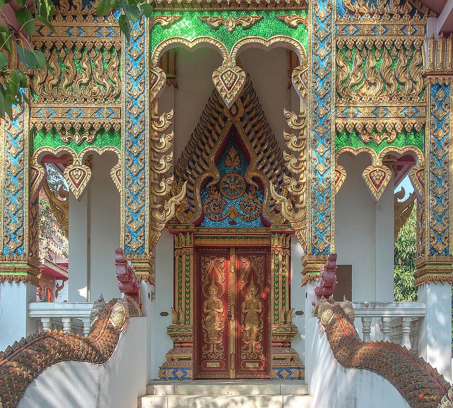 Wat Nam Phueng Phra Ubosot Doors DTHLA0013 Photograph by Gerry Gantt