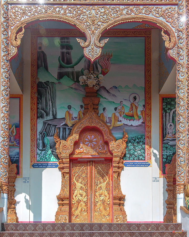 Wat Nam Phueng Phra Wihan Entrance Painting and Doors DTHLA0004 Photograph by Gerry Gantt