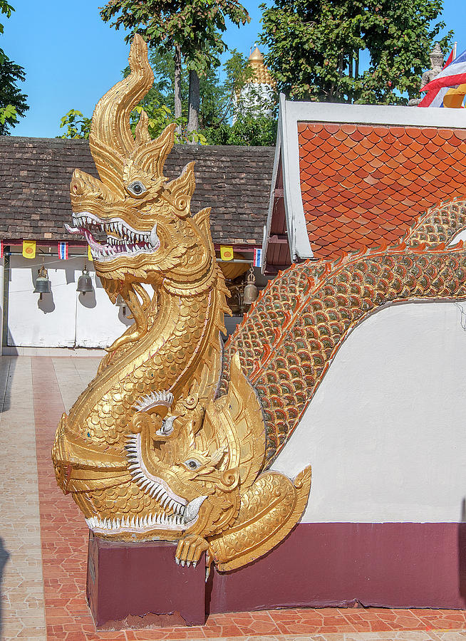 Wat Phra That Doi Kham Phra Chedi Makara and Naga Guardians DTHCM2367 Photograph by Gerry Gantt