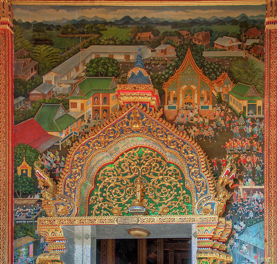 Wat Rong Sao Wihan Luang Door Lintel and Entrance Painting DTHLU0153 Photograph by Gerry Gantt