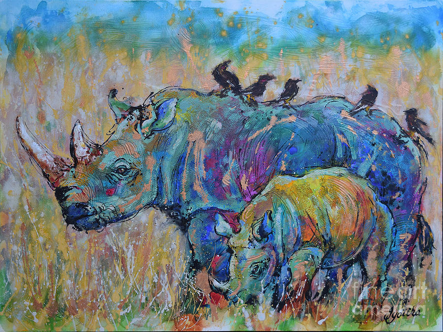 Watchful Rhino Painting by Jyotika Shroff