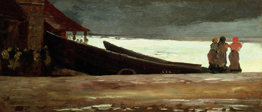 Boat Painting - Watching a Storm on the English Coast by Winslow Homer