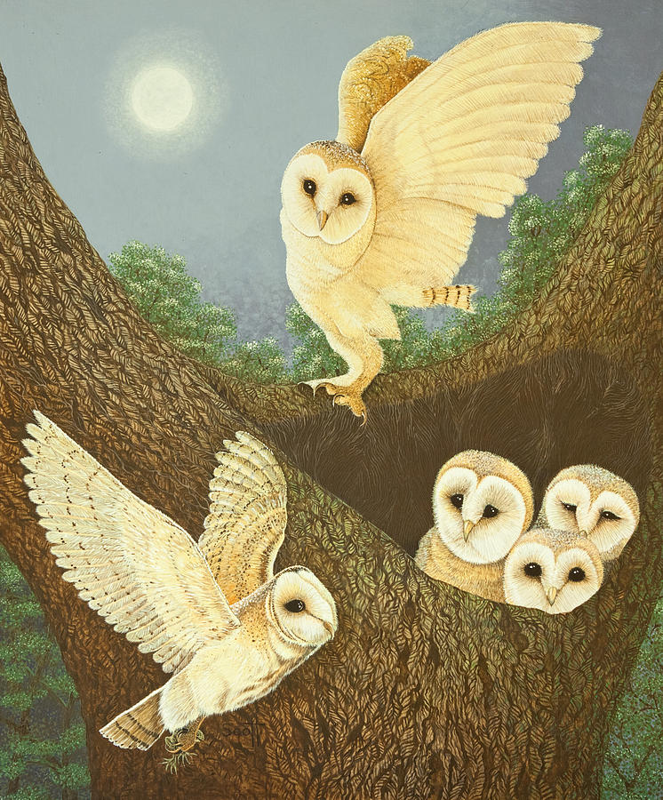 Owl Painting - Watching and Waiting by Pat Scott