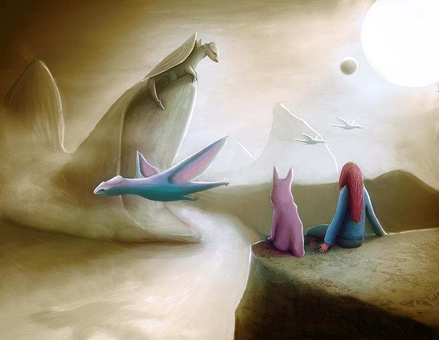 Fantasy Digital Art - Watching Dragons by Rui Barros