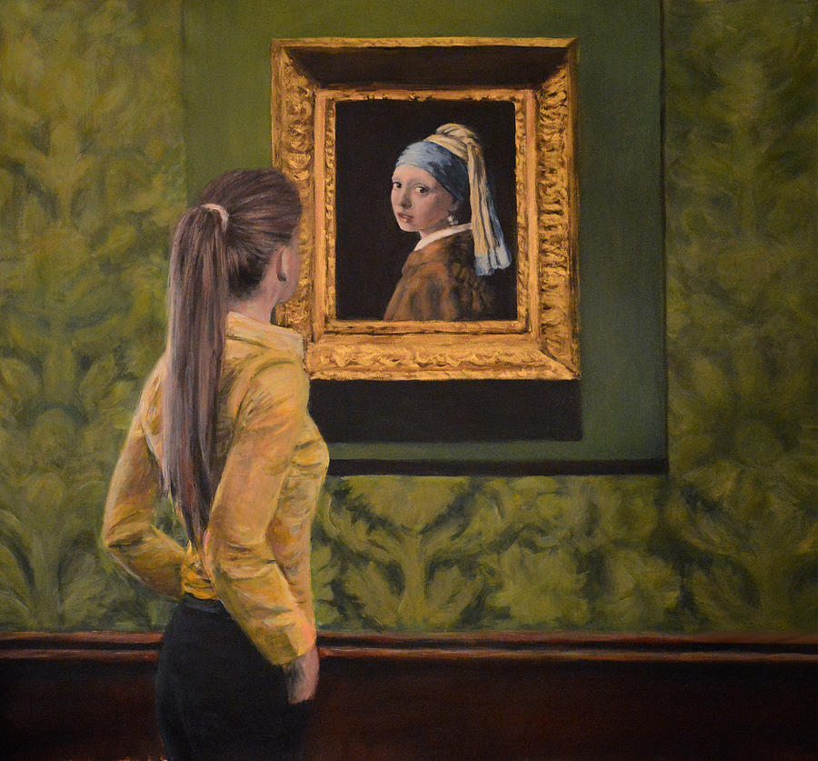 Watching girl with the pearl earring Painting by Escha Van den bogerd