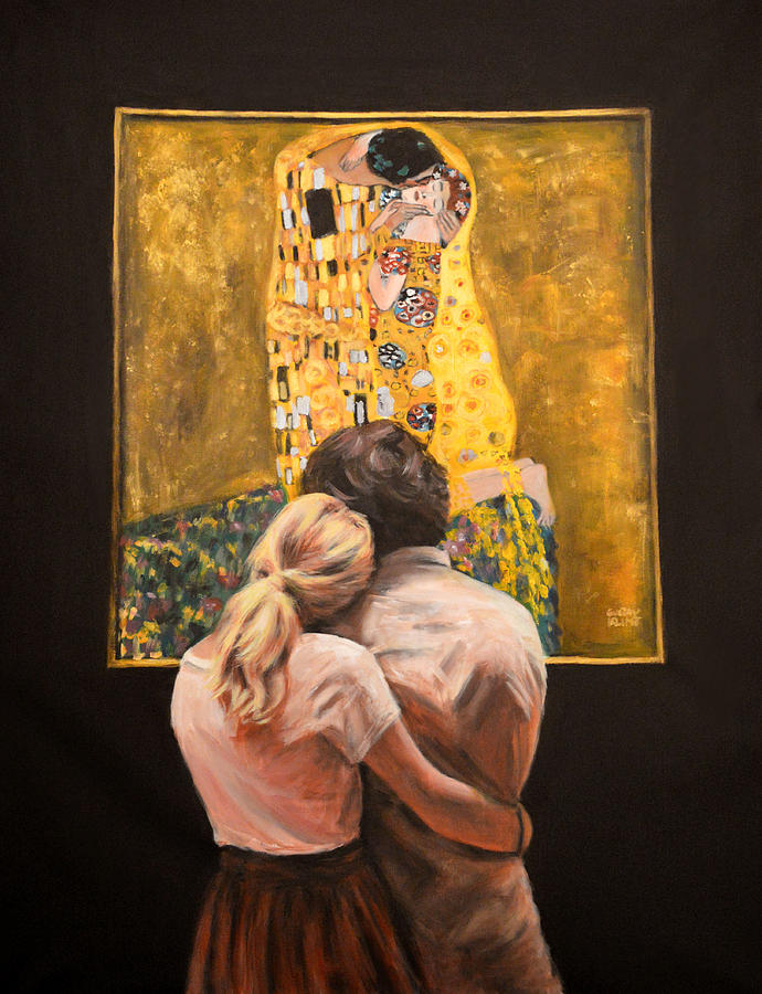 Gustav Klimt Painting - Watching Klimt  The Kiss by Escha Van den bogerd
