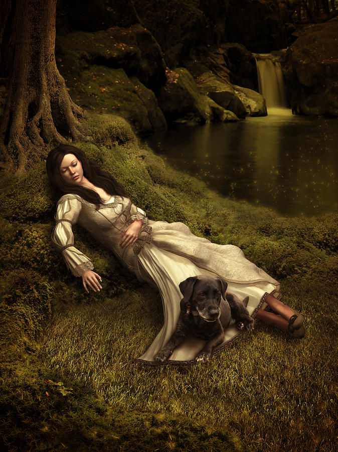 Fantasy Mixed Media - Watching over her sleep by Britta Glodde