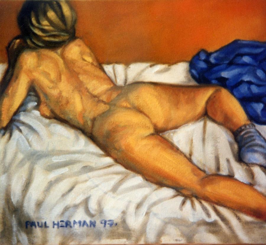 Nude Painting - Watching television by Paul Herman Nude Painting - Watching television by Paul Herman