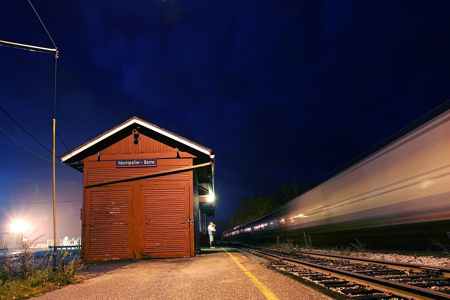 Watching the Night Train - Montpelier Junction Vermont Photograph by Darin Volpe