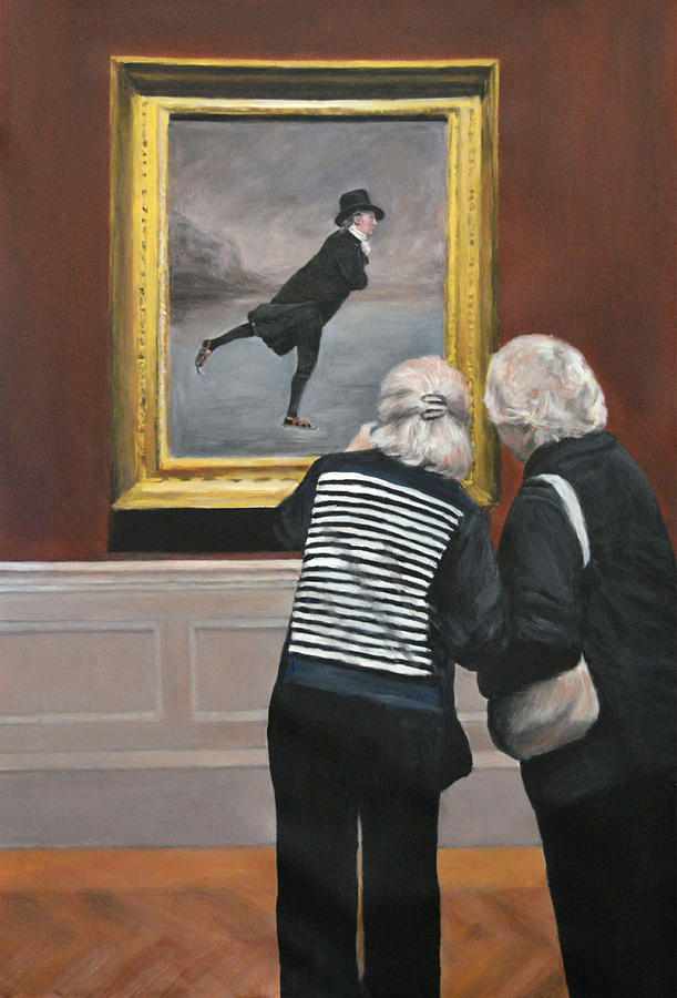 Watching the skating minister Painting by Escha Van den bogerd