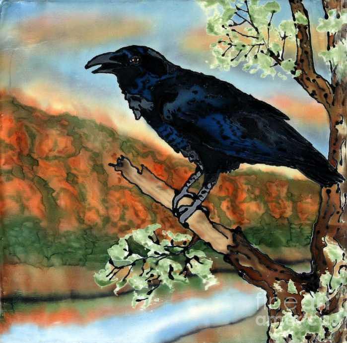 Crow Painting - Watching the Sunset by Linda Marcille