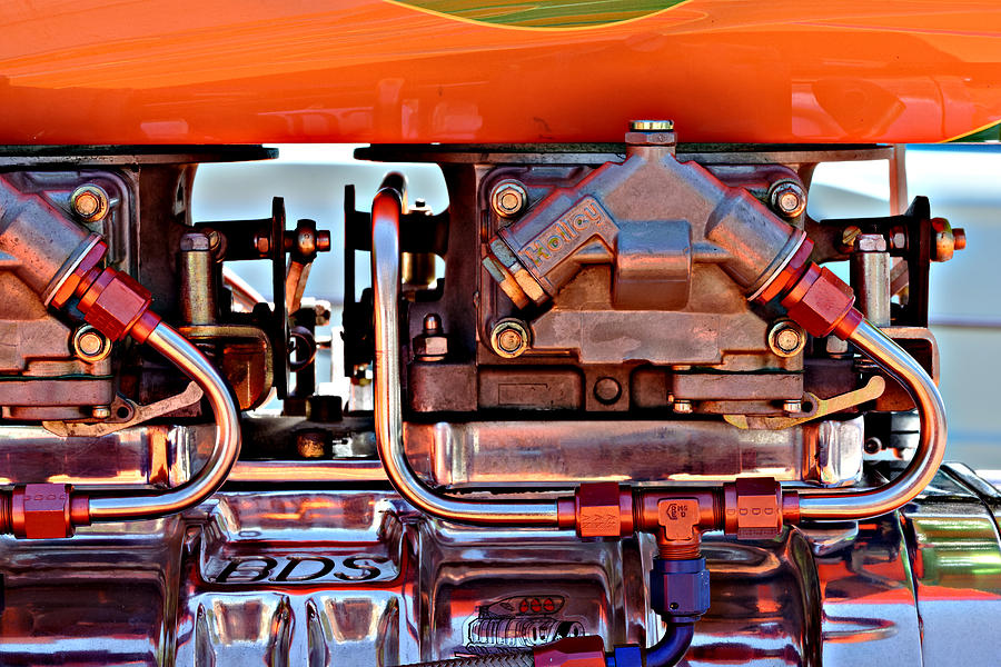 Watching Your Carbs -- Holley Carburetor at the Golden State Classic Car Show, Paso Robles CA Photograph by Darin Volpe