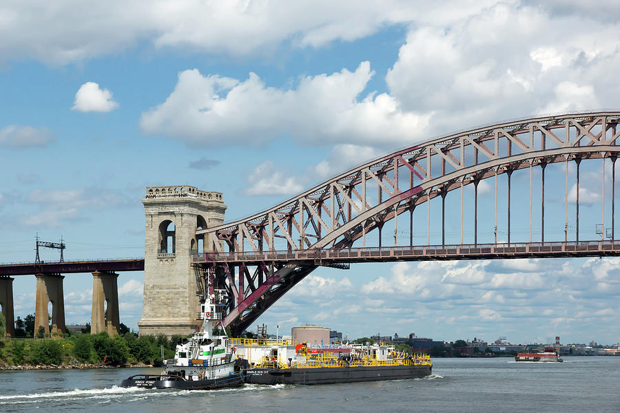 Hell Gate Bridge and Barge Photograph by Cate Franklyn