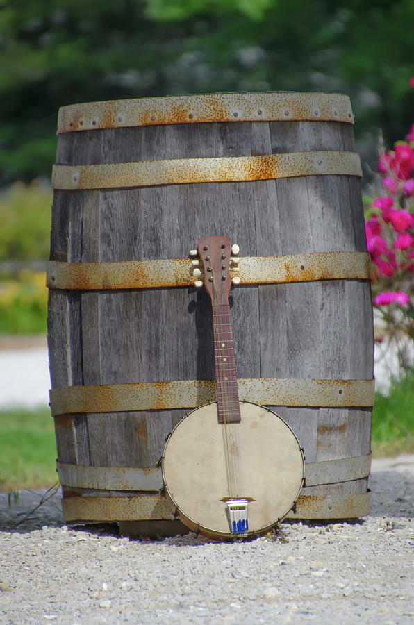 Water Barrel and Banjo Mandolin Photograph by Bill Cannon