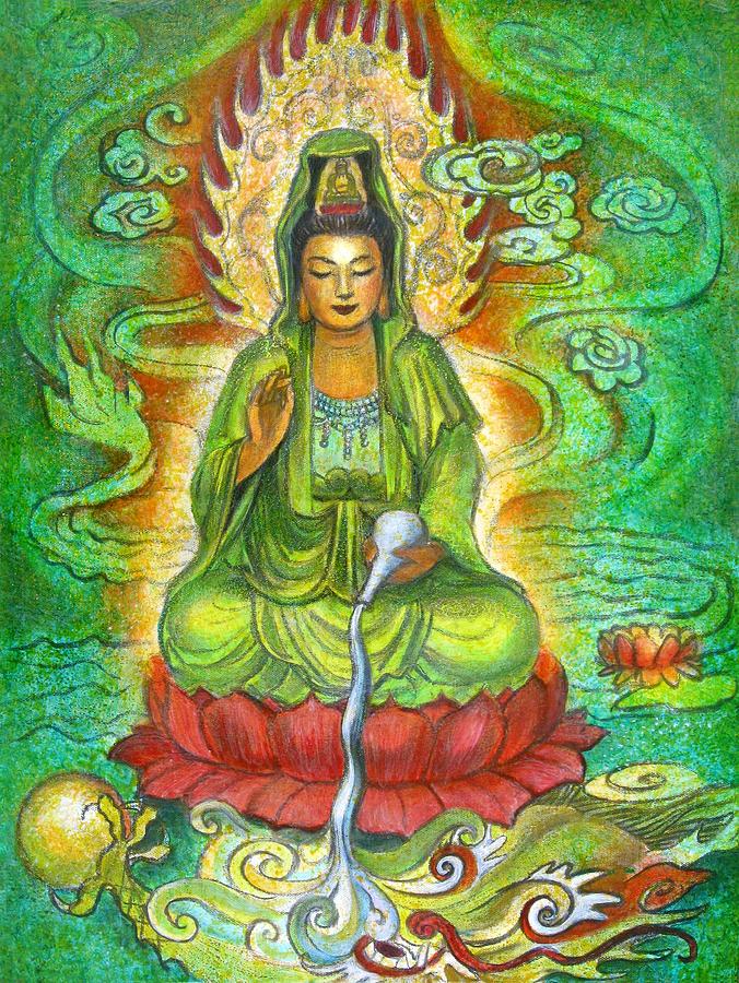 Buddha Painting - Water Dragon Kuan Yin by Sue Halstenberg