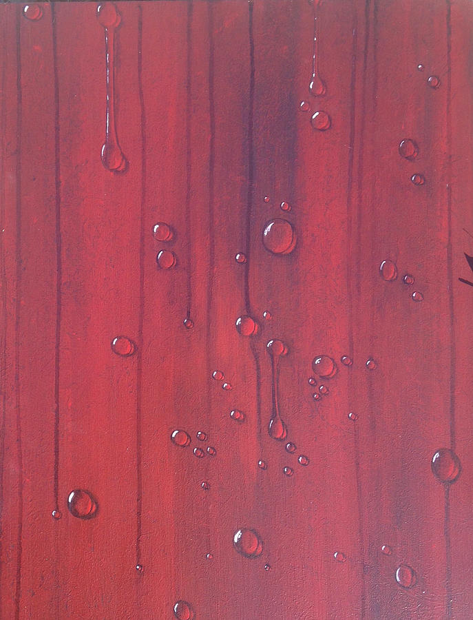 Water Drops on Red Painting by Teresa Fry