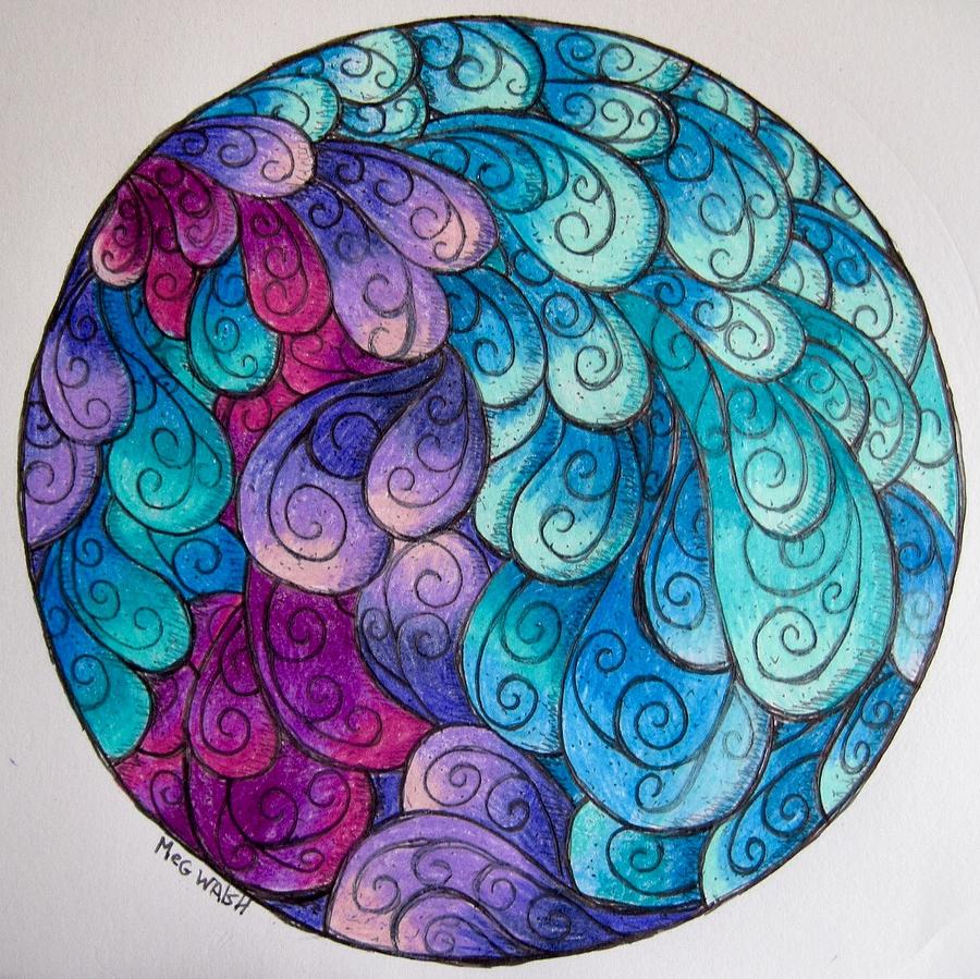 Water fall Mandala Drawing by Megan Walsh
