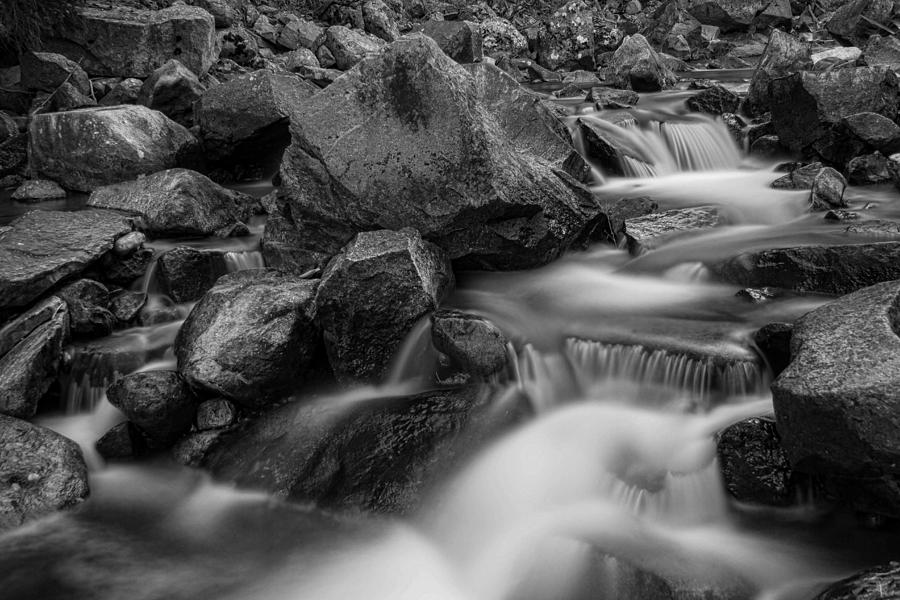 Waterfall Photograph - Water Falling On Boulder Creek in Black and White by James BO Insogna