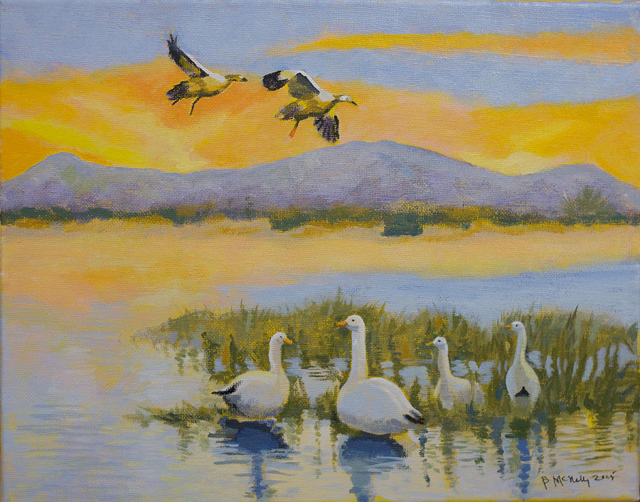 Water Fowl, Sutter Buttes Painting by Susan McNally