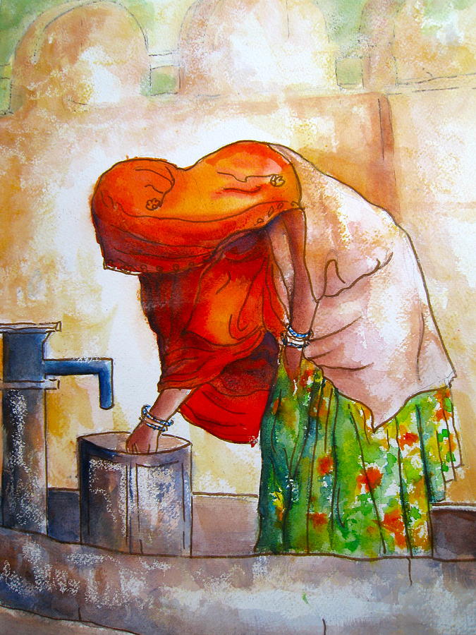 Water Gathering Painting by Myra Evans