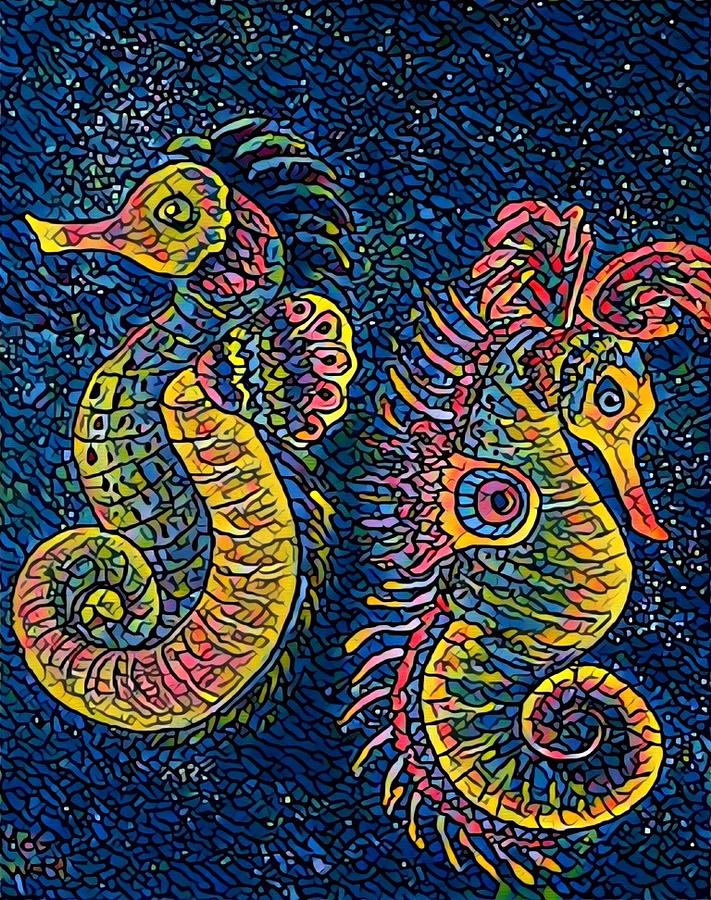 Water horse mosaic Painting by Megan Walsh