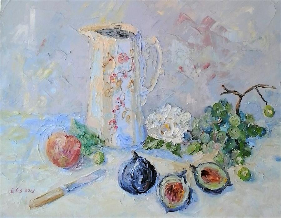 Water Jug, Camellia and Fruit Painting by Elinor Fletcher