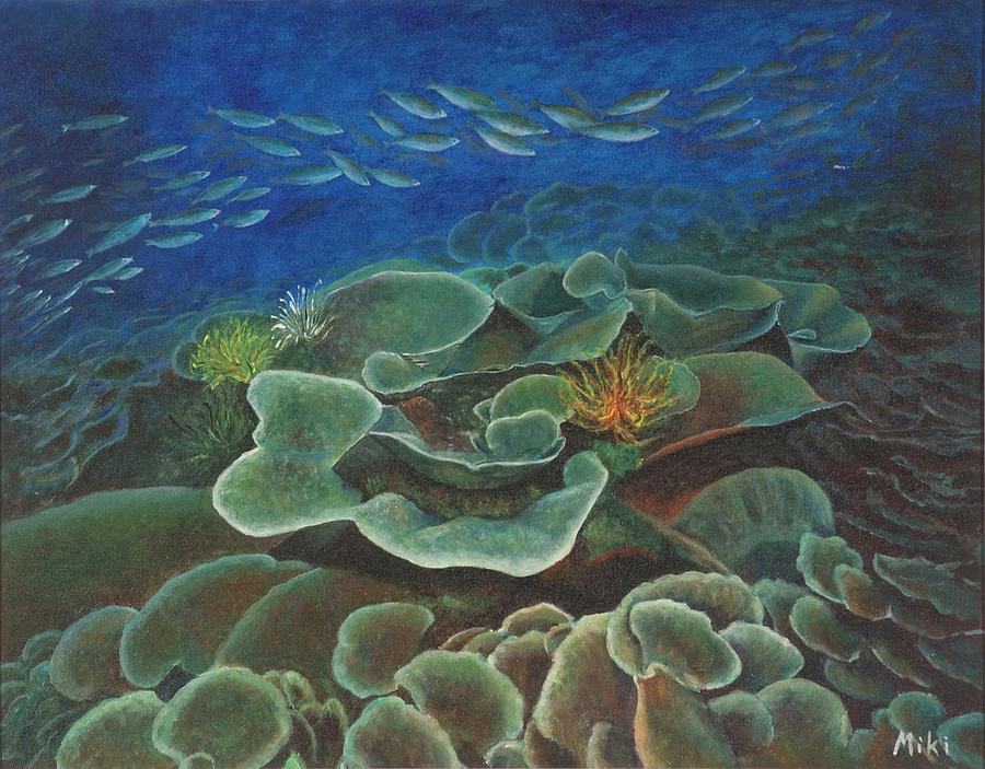 Fish Painting - Water Life floral by Miki Sion