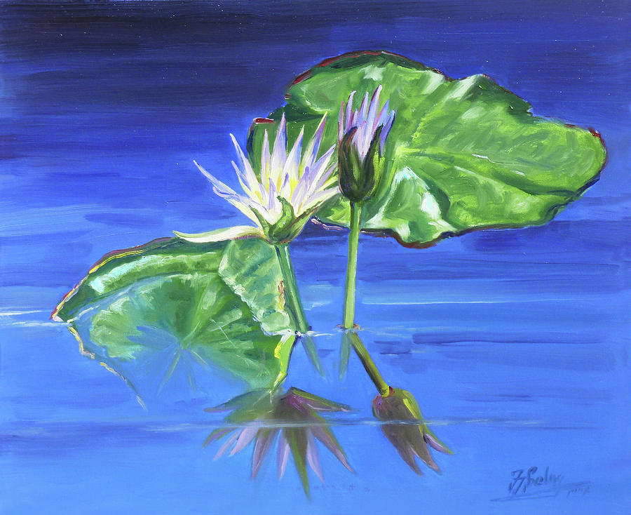 Water lilies in blue Painting by Irek Szelag