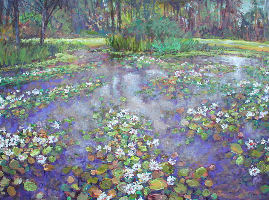 Landscape Painting - Water Lilies in Purple  by Jimmy Leach