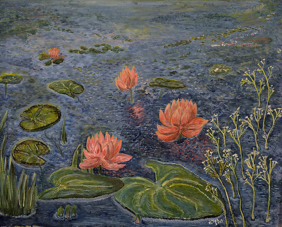 Water Lilies lounge Painting by Felicia Tica