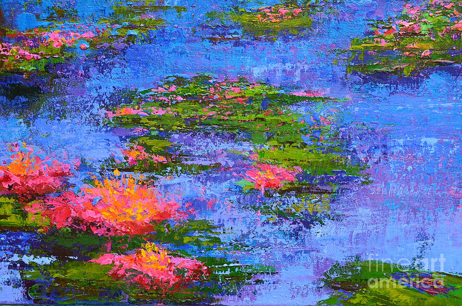 Waterlilies Lily Pads - Modern Impressionist Landscape Palette Knife work Painting by Patricia Awapara