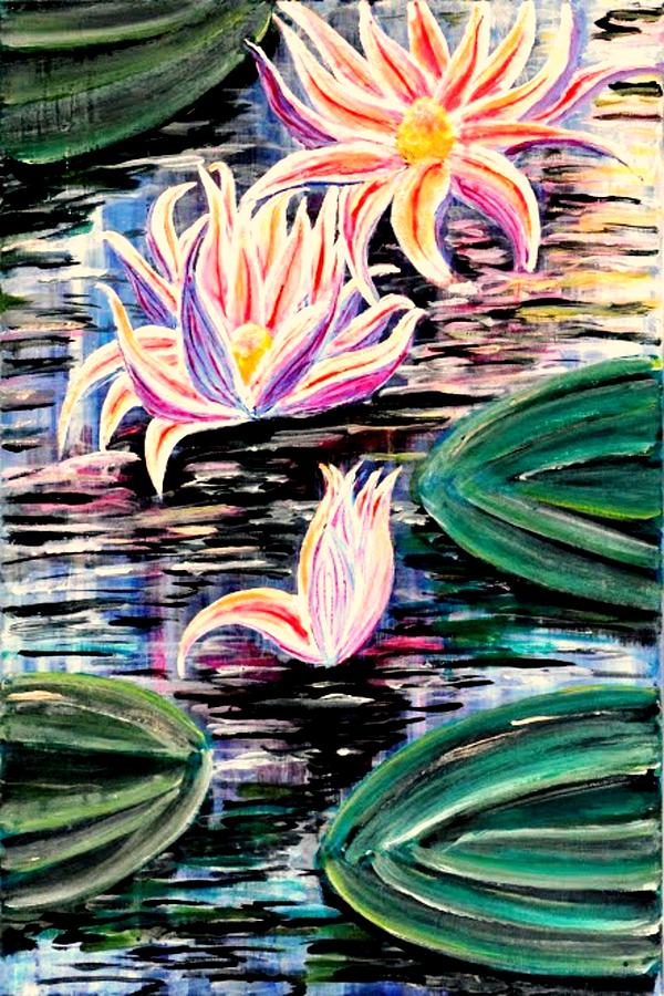 Water Lilies Reaching High Painting by Medea Ioseliani